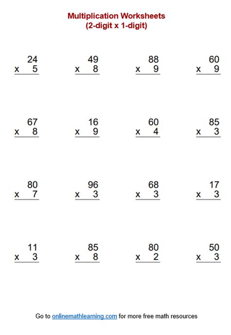 2 Digit x 2 Digit Column Multiplication Worksheets .